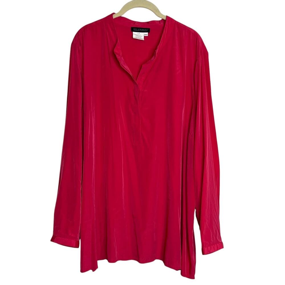 Ulla Popken Womens Blouse 20/22 Pink Popover Tunic Long Sleeve Lightweight